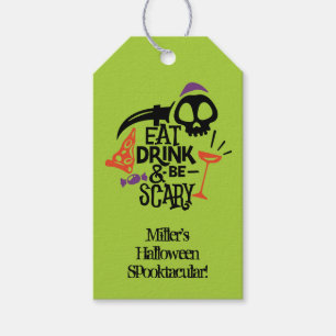 Etiquetas Para Regalos Fiesta de Halloween verde aterradora: Come, bebe y