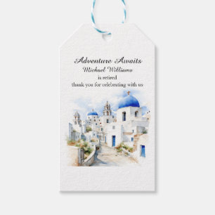 Etiquetas Para Regalos Fiesta de Jubilación Vintage Colorful Greece Villa