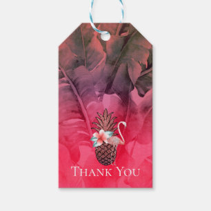 Etiquetas Para Regalos Fiesta de Luau de Piña con Brillo Tropical Rosa