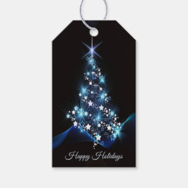 Etiquetas Para Regalos Fiesta de Navidad Árbol Azul Brillante Negro Elega