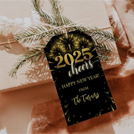 Etiquetas Para Regalos Fiesta de Nochevieja Dorado y Negro