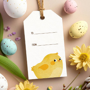 Etiquetas Para Regalos Fiesta de Pascua con pequeño pollo amarillo