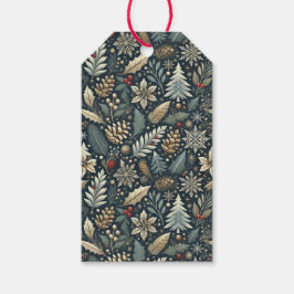 Etiquetas Para Regalos Fiesta de Pinecone, Holly, copos de nieve y Berrie