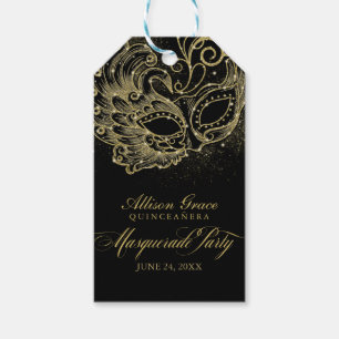 Etiquetas Para Regalos Fiesta de Quinceañera con Máscaras Dorado Negro