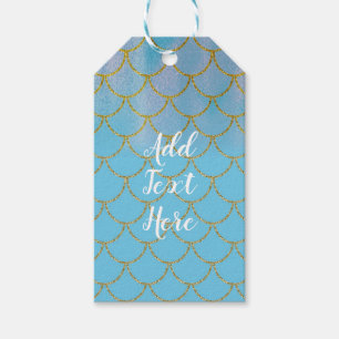 Etiquetas Para Regalos Fiesta de Sirena con Brillo Irisado Azul y Dorado