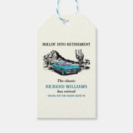 Etiquetas Para Regalos Fiesta del Desierto de Coche Vintage de Jubilación