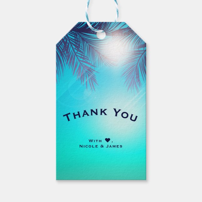 Etiquetas Para Regalos FIESTA PLAYA Azul Palmeras Soleadas Cumpleaños de  (Anverso)