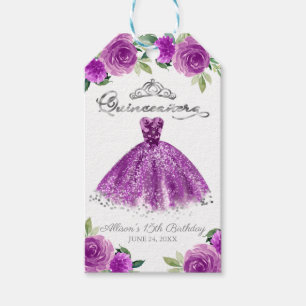 Etiquetas Para Regalos Fiesta Quinceanera con flor de color púrpura plate