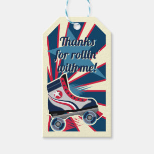 Etiquetas Para Regalos Fiesta Retro de Patines de Ruedas Azul y Rojo 70's