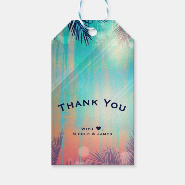 Etiquetas Para Regalos FIESTA RETRO DE PLAYA Favor de fiesta de palmeras  (Anverso)