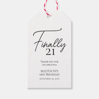 Etiquetas Para Regalos Finalmente 21 cumpleaños negro y blanco