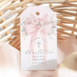 Etiquetas Para Regalos First Holy Communion Cross Pink Bow Thank you