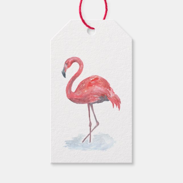 Etiquetas Para Regalos Flamingo rosa, acuarela. (Anverso)