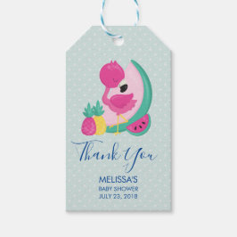 Etiquetas Para Regalos Flamingo rosa con sandía y piña