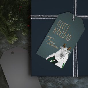 Etiquetas Para Regalos "Fleece Navidad" Chic Oveja Divertida Gris Turques