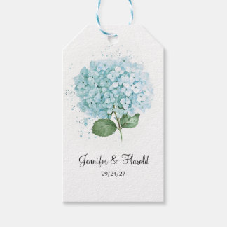 Etiquetas Para Regalos Flor de Hortensia de Acuarela Azul Pastel para Bod