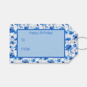 Etiquetas Para Regalos Flor de maíz estilo acuarela tipo flor azul