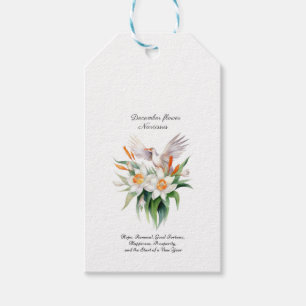 Etiquetas Para Regalos Flor de Narciso de diciembre con pájaro floral