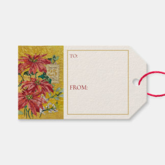 Etiquetas Para Regalos Flor de Nochebuena Dorada | Arte Navideño en Blanc