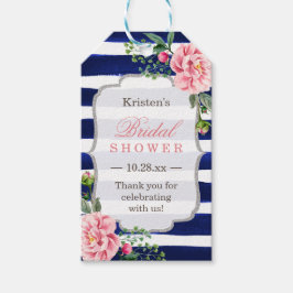 Etiquetas Para Regalos Flor de Plata Rayas de Azul Marino Agradecimiento 