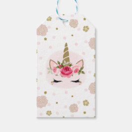 Etiquetas Para Regalos Flor de Unicornio Dorado y Rosa Florece Fiesta de