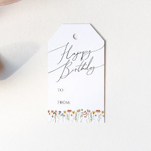 Etiquetas Para Regalos Flor silvestre colorida feliz guión de cumpleaños