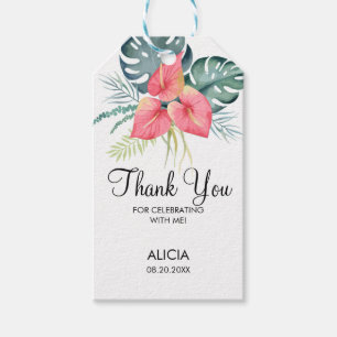 Etiquetas Para Regalos Flora Tropical Pink Anthurium & Monstera Gracias