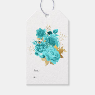Etiquetas Para Regalos Floral Acuática y Dorada