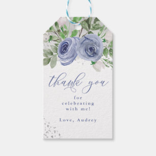 Etiquetas Para Regalos Floral azul y plata, gracias por colgar el favor