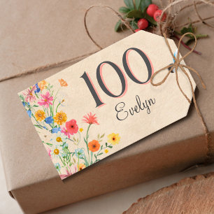 Etiquetas Para Regalos Floral cumpleaños 100 - Flores silvestres elegante