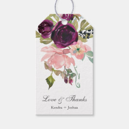 Etiquetas Para Regalos Floral de color de agua de Borgoña y Rubor