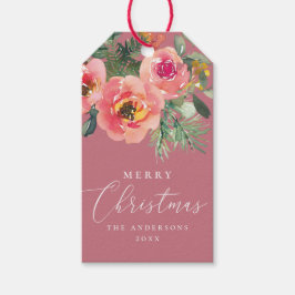 Etiquetas Para Regalos Floral de invierno rosa polvoriento | Navidad Romá