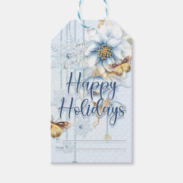 Etiquetas Para Regalos Floral de invierno y mariposas Felices fiestas