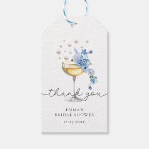 Etiquetas Para Regalos Floral Dusty Perlas Azules y Ducha Bridal Prosecco