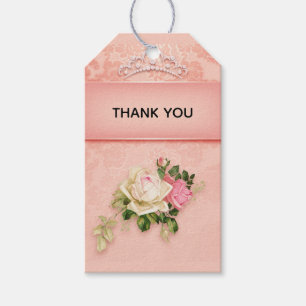 Etiquetas Para Regalos Floral rosa con la princesa Diamond Tiara Gracias