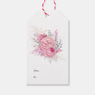 Etiquetas Para Regalos Floral Rosa y Plateado