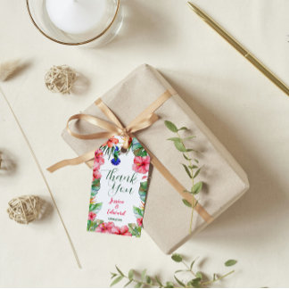 Etiquetas Para Regalos Floral tropical Hibiscus Watercolor Gracias