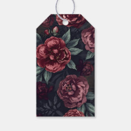 Etiquetas Para Regalos Florales Malhumorados Patrón Acuarela Rojo Oscuro