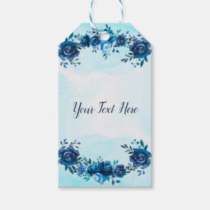 Etiquetas Para Regalos Flores Acuarela Azul añil Boda floral