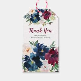 Etiquetas Para Regalos Flores acuáticas de la Marina de Borgoña Gracias