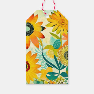Etiquetas Para Regalos Flores amarillas bonito Arte folclórico caprichoso