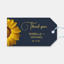 Etiquetas Para Regalos Flores amarillas en monograma de fondo azul marino