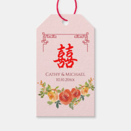 Etiquetas Para Regalos Flores amarillas naranjas marco chino boda