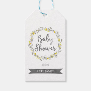 Etiquetas Para Regalos Flores amarillas y guirnalda gris Baby Shower de