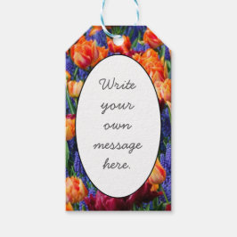 Etiquetas Para Regalos Flores azules, Naranjas y rojas