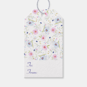 Etiquetas Para Regalos Flores azules y rosas florales de origen y destino
