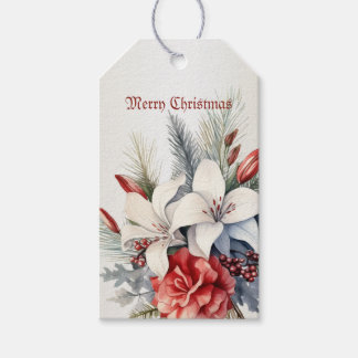 Etiquetas Para Regalos Flores Blancas Rojas Navidad Elegantes