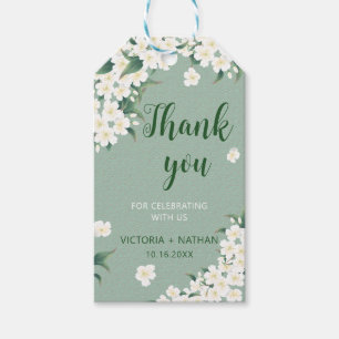 Etiquetas Para Regalos Flores Blancas Verde Salvia Chinoiserie Patrón de