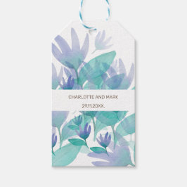 Etiquetas Para Regalos Flores de Acuarela de Agua Verde Azul del Océano C