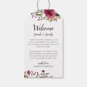 Etiquetas Para Regalos Flores de Borgoña Cae Boda Bienvenida Cesta Regalo
